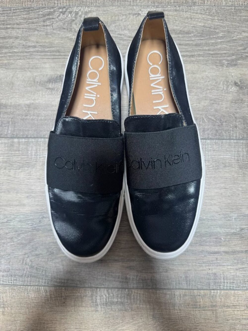 Calvin Klein Jacinta Black Leather Slip On Fashion Sneaker Women's Size 9 - Picture 2 of 6